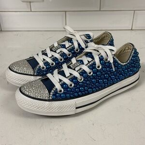 Converse Chuck Taylor All Star Canvas Low Top Blue Pearls Embellished Sneakers 8